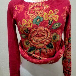 Desigual Red Embroidered Sweater